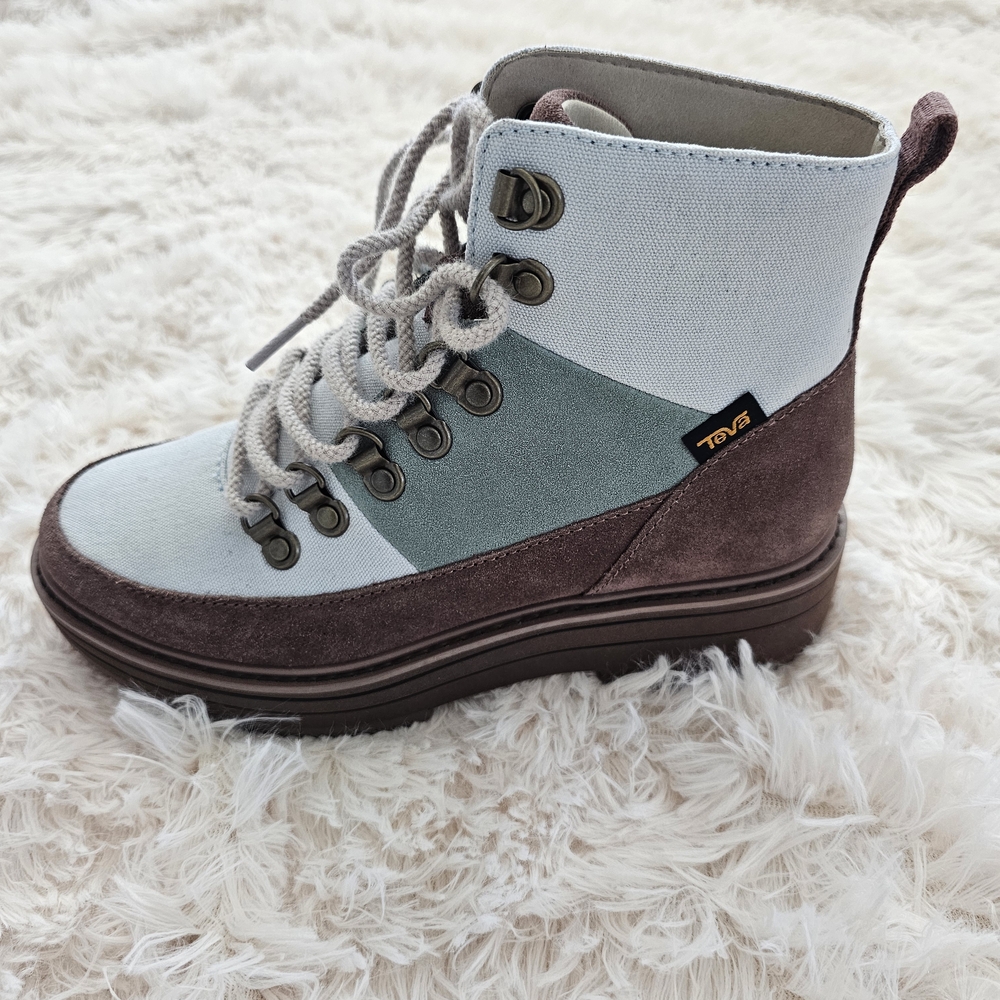 Teva Women's Lace-Up Platform Hiking Bootie in Light Blue and Brown